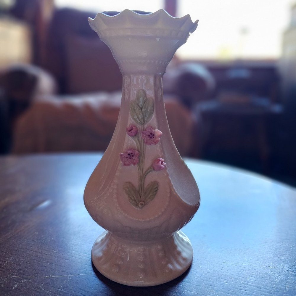 Belleek Irish Porcelain Paneled Ruffled Edge Vase